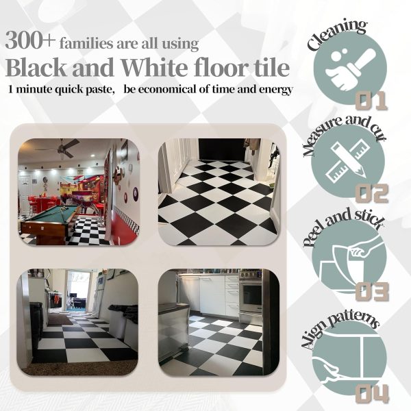Peel and Stick Floor Tile by Alow 20pcs Black White Waterproof Vinyl-2